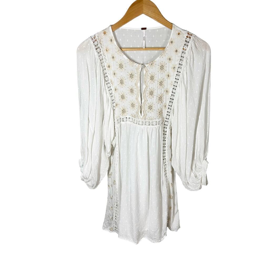 Free People Charlotte Tunic Top Dress Embroidered Feminine Boho Ivory Small